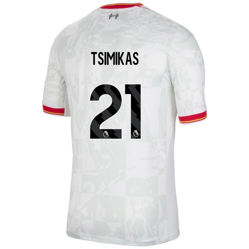 Homem Camisola Konstantinos Tsimikas #21 Branco Vermelho Preto Terceiro 2024/25 Camisa