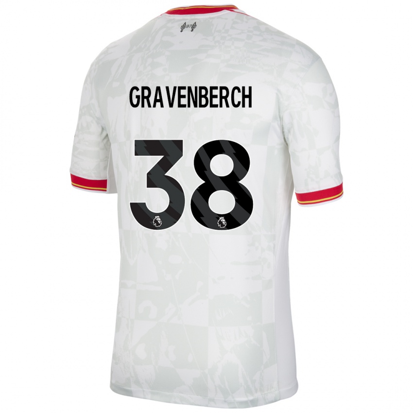 Homem Camisola Ryan Gravenberch #38 Branco Vermelho Preto Terceiro 2024/25 Camisa