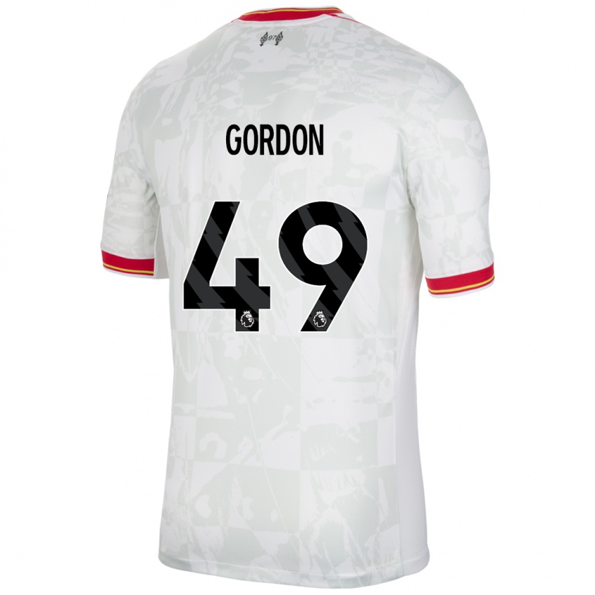 Homem Camisola Kaide Gordon #49 Branco Vermelho Preto Terceiro 2024/25 Camisa