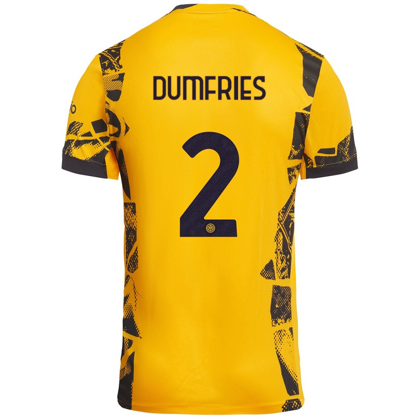 Homem Camisola Denzel Dumfries #2 Ouro Preto Terceiro 2024/25 Camisa