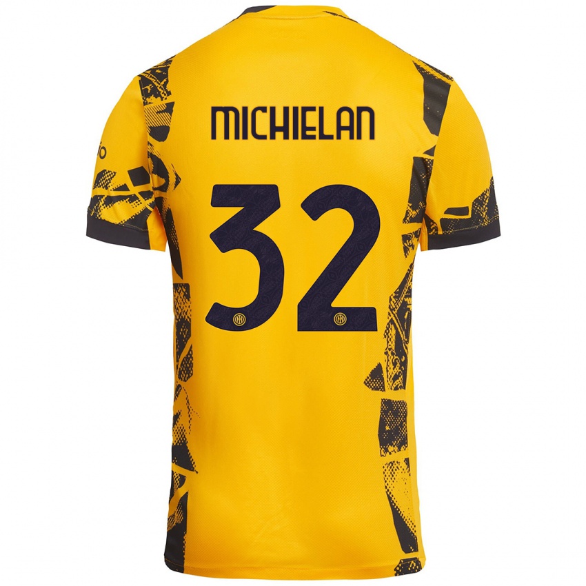 Homem Camisola Mattia Michielan #32 Ouro Preto Terceiro 2024/25 Camisa