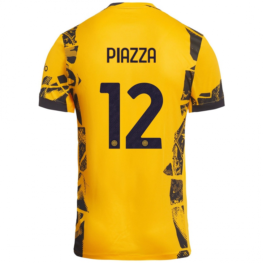 Homem Camisola Alessia Piazza #12 Ouro Preto Terceiro 2024/25 Camisa