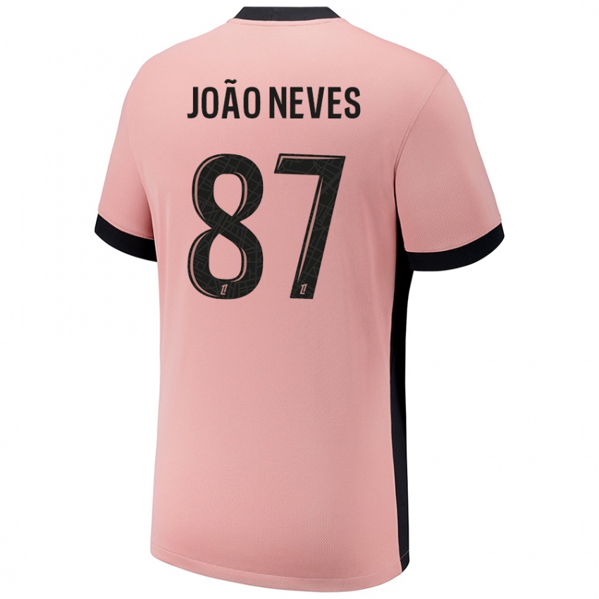 Homem Camisola João Neves #87 Rosa Ferrugem Terceiro 2024/25 Camisa