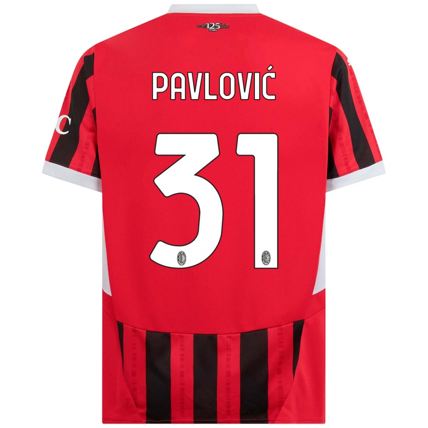 Mulher Camisola Strahinja Pavlović #31 Vermelho Preto Principal 2024/25 Camisa