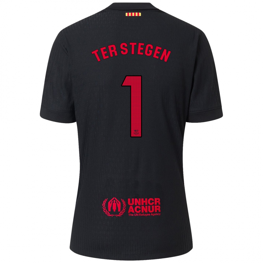 Mulher Camisola Marc-Andre Ter Stegen #1 Vermelho Preto Alternativa 2024/25 Camisa