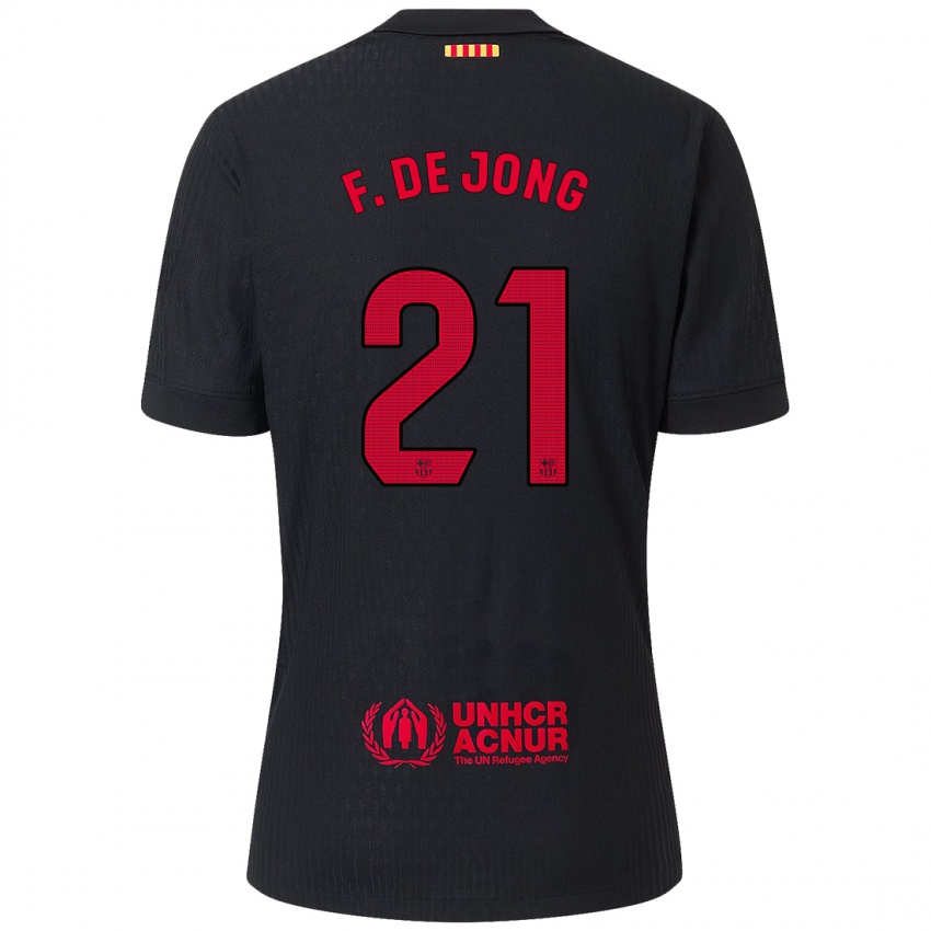 Mulher Camisola Frenkie De Jong #21 Vermelho Preto Alternativa 2024/25 Camisa