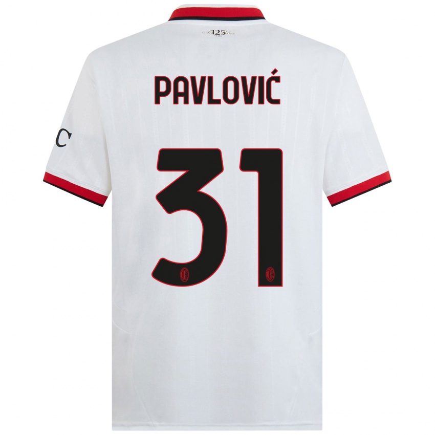 Mulher Camisola Strahinja Pavlović #31 Branco Preto Vermelho Alternativa 2024/25 Camisa