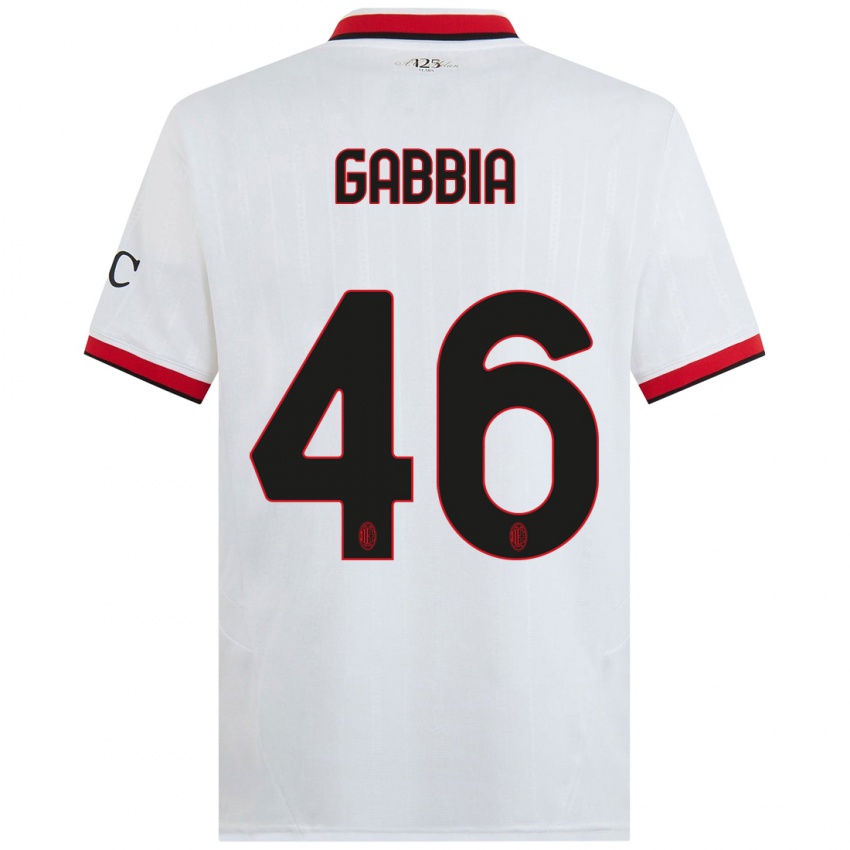 Mulher Camisola Matteo Gabbia #46 Branco Preto Vermelho Alternativa 2024/25 Camisa