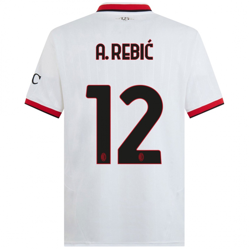 Mulher Camisola Ante Rebic #12 Branco Preto Vermelho Alternativa 2024/25 Camisa