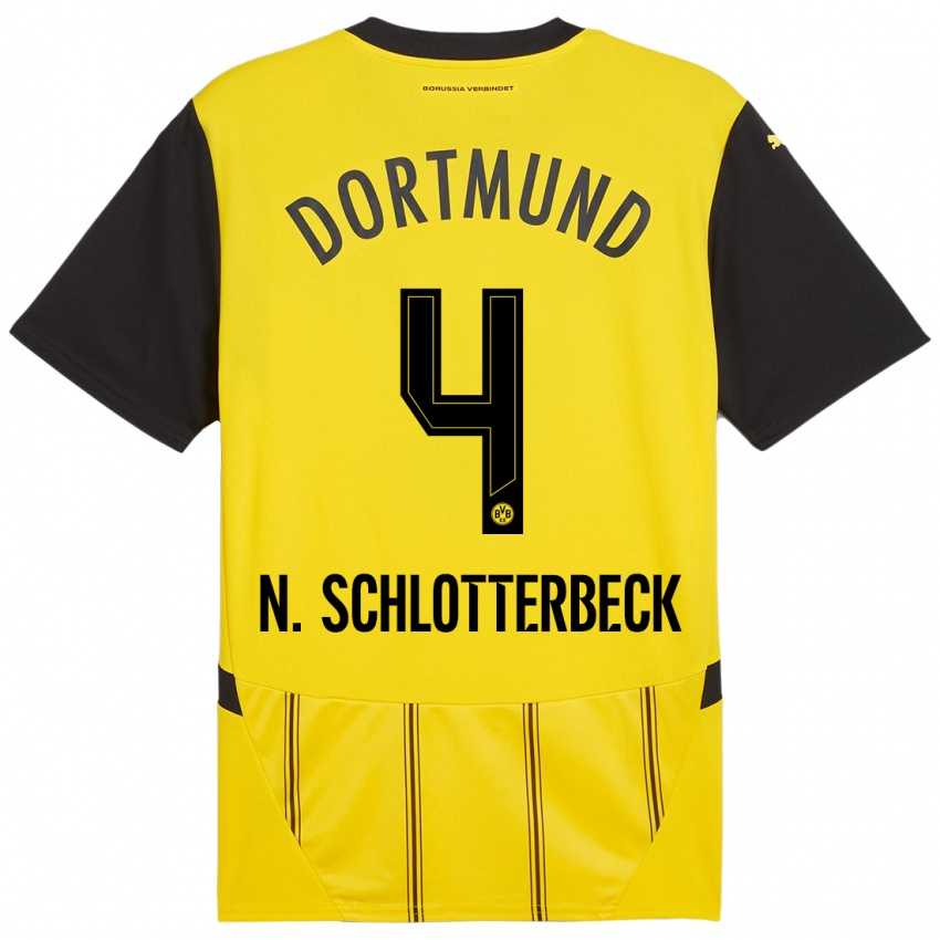 Criança Camisola Nico Schlotterbeck #4 Preto Amarelo Principal 2024/25 Camisa