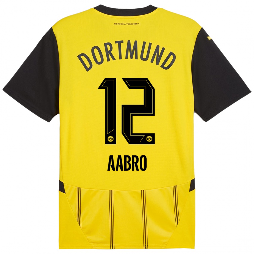 Criança Camisola Gustav Aabro #12 Preto Amarelo Principal 2024/25 Camisa