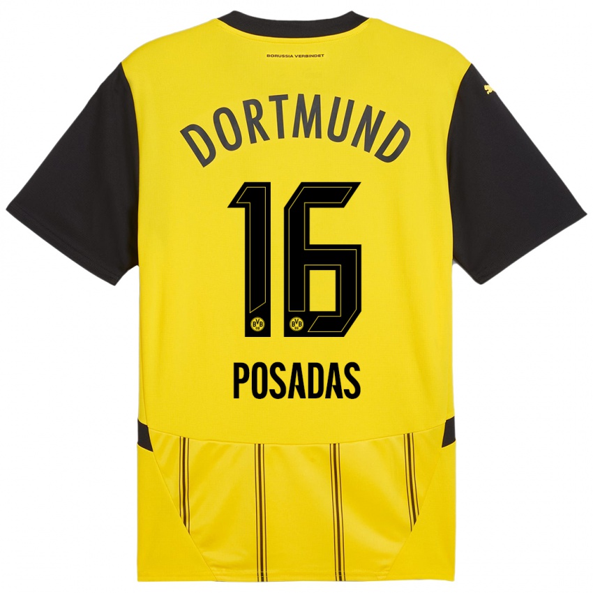 Criança Camisola Leonardo Posadas #16 Preto Amarelo Principal 2024/25 Camisa