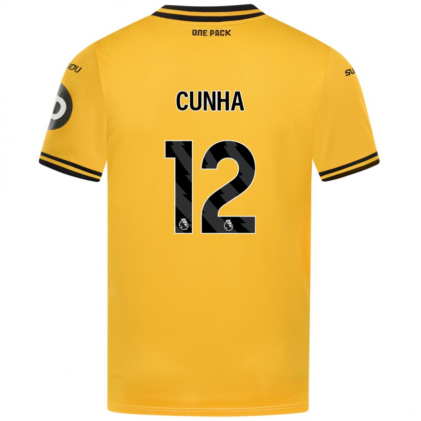 Criança Camisola Matheus Cunha #12 Amarelo Principal 2024/25 Camisa