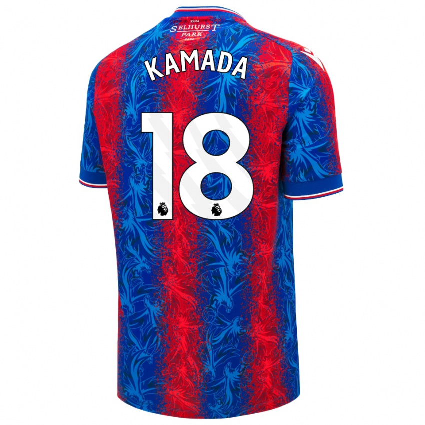 Criança Camisola Daichi Kamada #18 Listras Azul Vermelha Principal 2024/25 Camisa