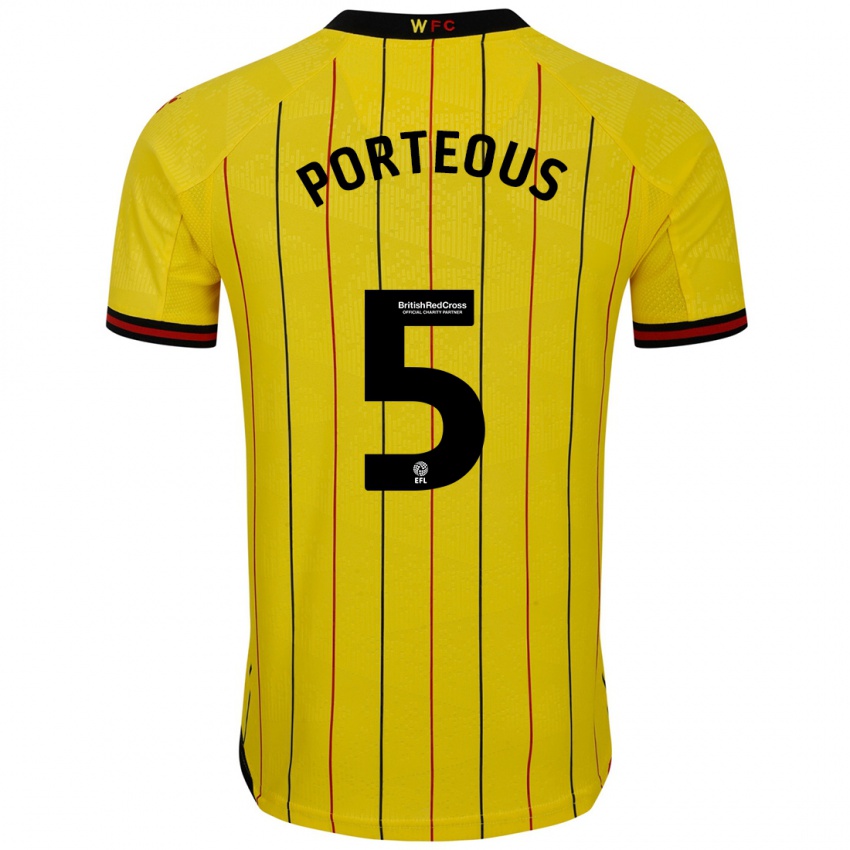 Criança Camisola Ryan Porteous #5 Preto Amarelo Principal 2024/25 Camisa