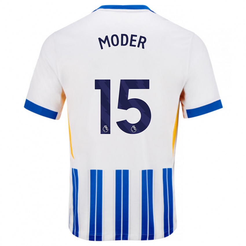 Criança Camisola Jakub Moder #15 Branco Azul Principal 2024/25 Camisa