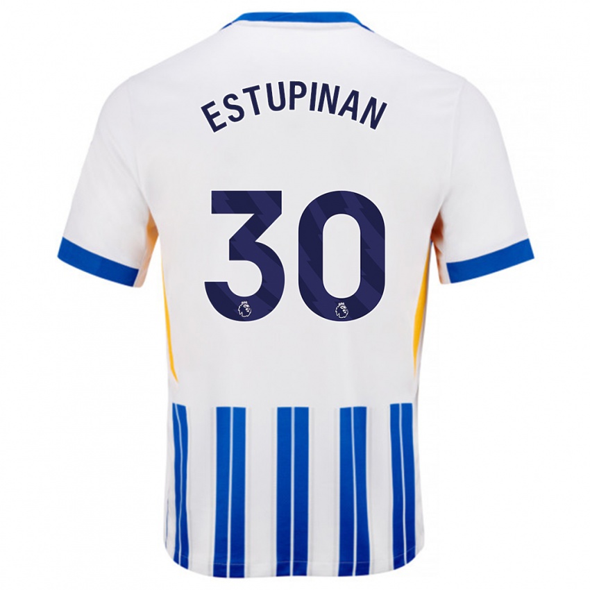 Criança Camisola Pervis Estupiñán #30 Branco Azul Principal 2024/25 Camisa