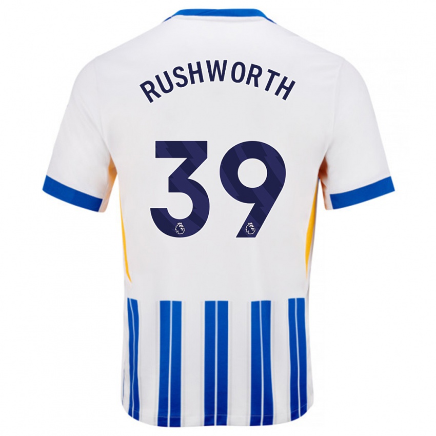 Criança Camisola Carl Rushworth #39 Branco Azul Principal 2024/25 Camisa