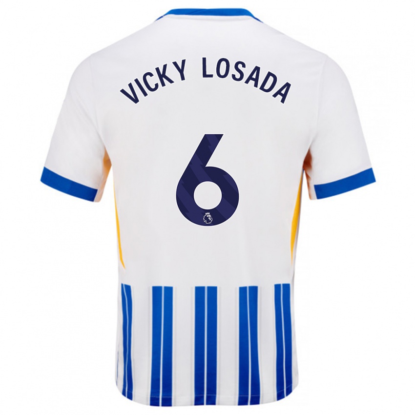 Criança Camisola María Victoria Losada Gómez #6 Branco Azul Principal 2024/25 Camisa