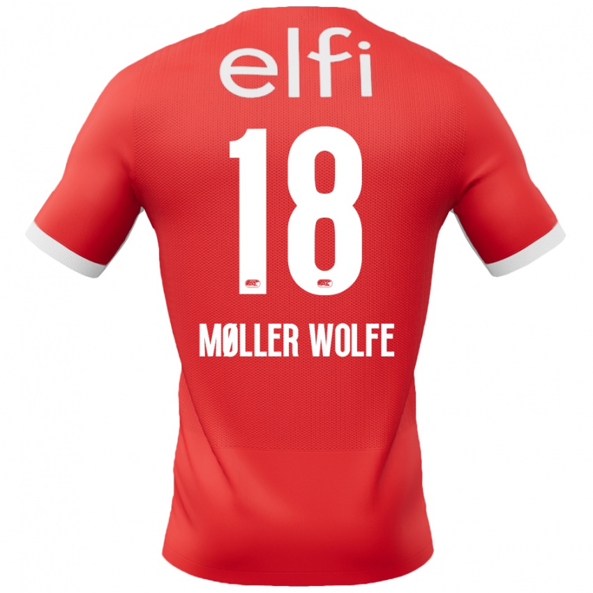 Criança Camisola David Møller Wolfe #18 Branco Vermelho Principal 2024/25 Camisa