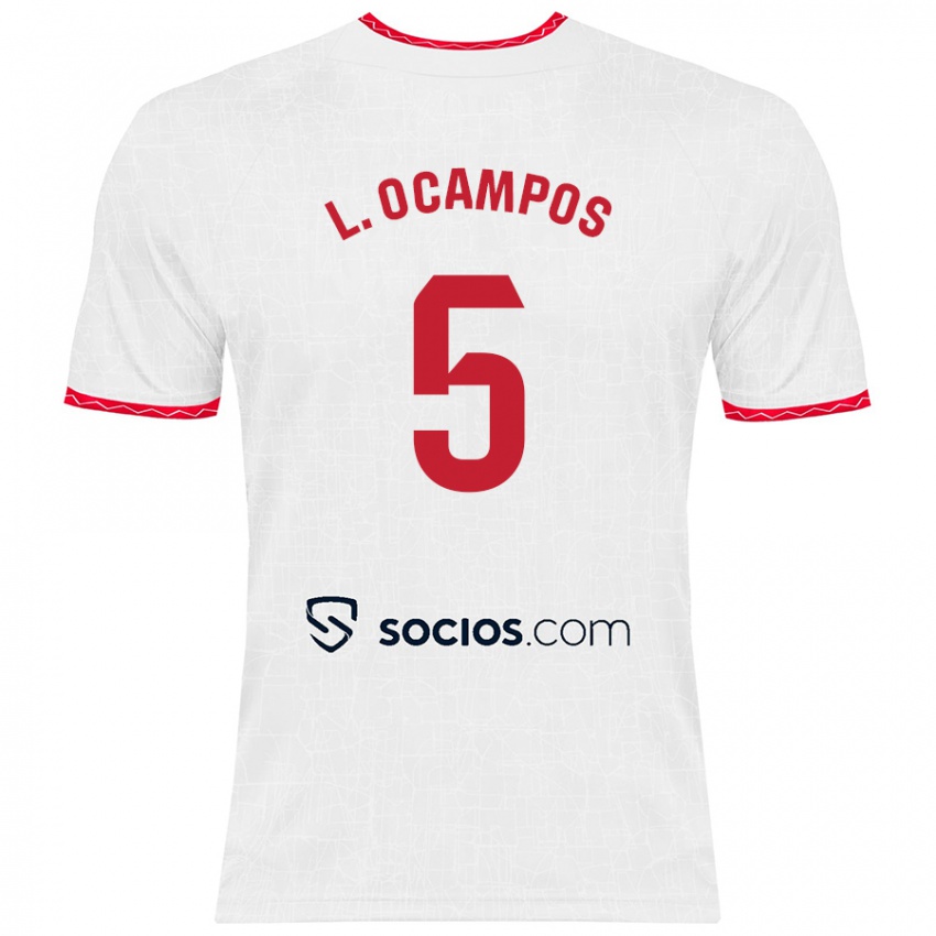 Criança Camisola Lucas Ocampos #5 Vermelho Branco Principal 2024/25 Camisa