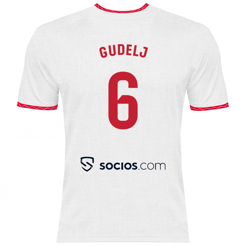 Criança Camisola Nemanja Gudelj #6 Vermelho Branco Principal 2024/25 Camisa