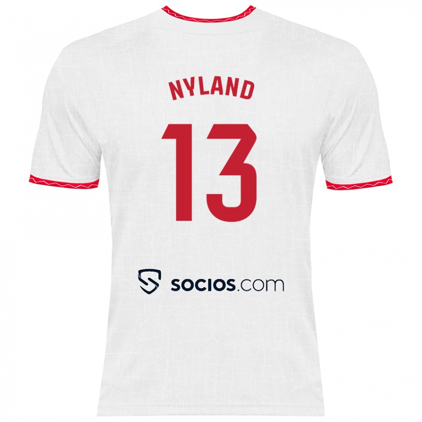 Criança Camisola Ørjan Nyland #13 Vermelho Branco Principal 2024/25 Camisa