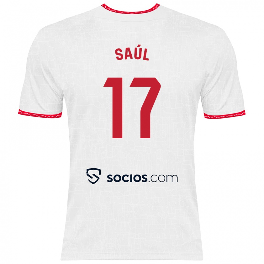 Criança Camisola Saul Niguez #17 Vermelho Branco Principal 2024/25 Camisa