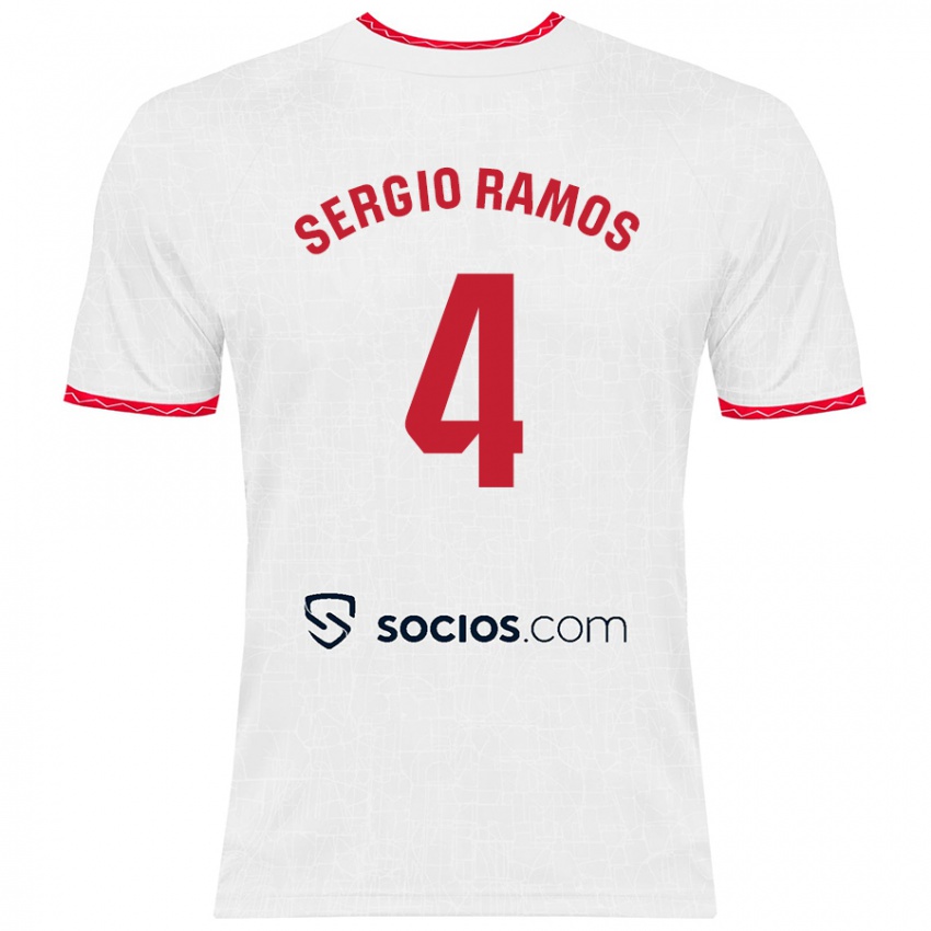 Criança Camisola Sergio Ramos #4 Vermelho Branco Principal 2024/25 Camisa