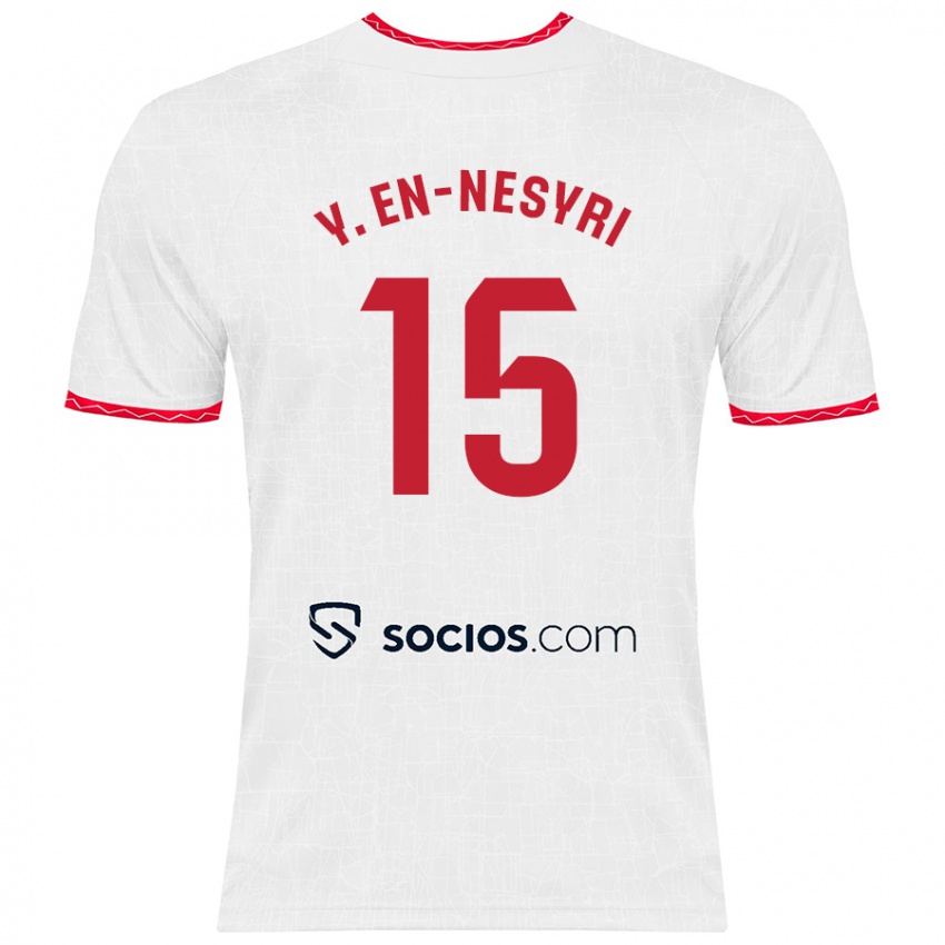 Criança Camisola Youssef En-Nesyri #15 Vermelho Branco Principal 2024/25 Camisa