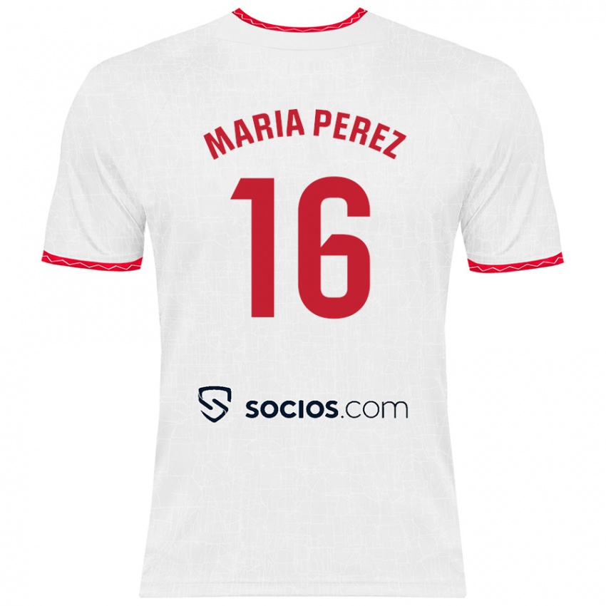 Criança Camisola María Pérez Rabaza #16 Vermelho Branco Principal 2024/25 Camisa