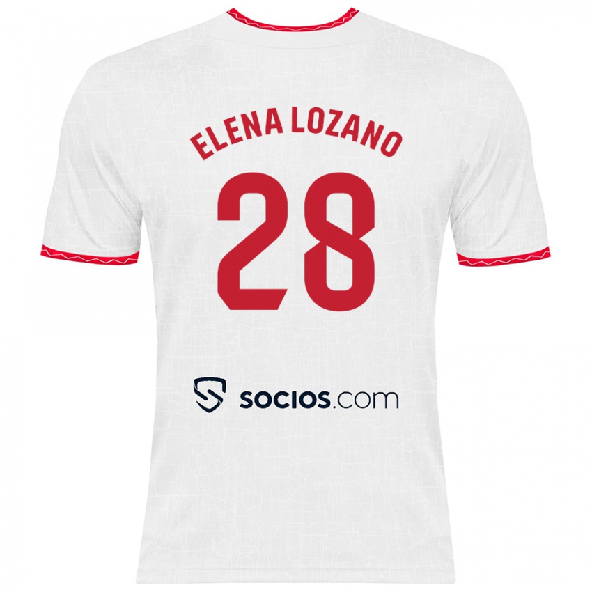 Criança Camisola Elena Lozano Gallego #28 Vermelho Branco Principal 2024/25 Camisa