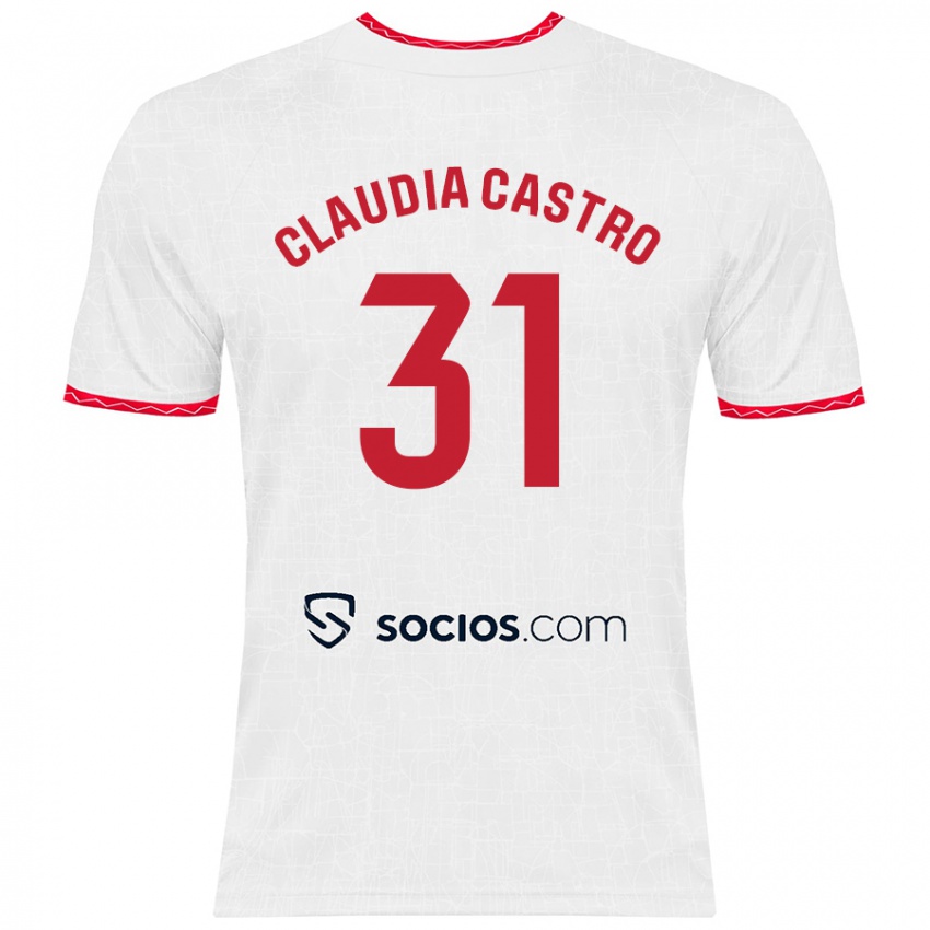 Criança Camisola Claudia Castro Romero #31 Vermelho Branco Principal 2024/25 Camisa