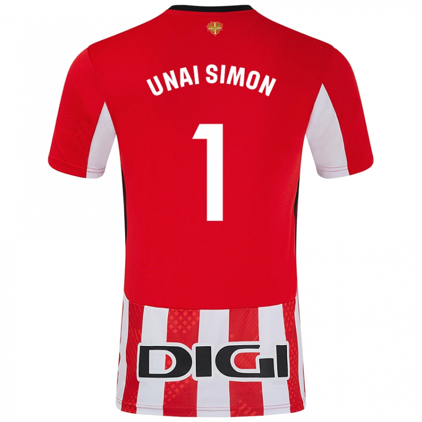 Criança Camisola Unai Simón #1 Branco Vermelho Principal 2024/25 Camisa