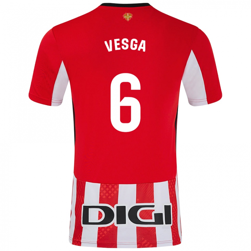 Criança Camisola Mikel Vesga #6 Branco Vermelho Principal 2024/25 Camisa