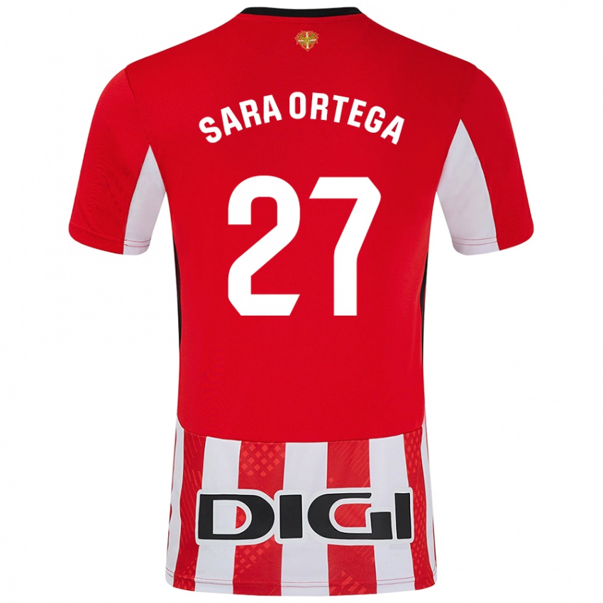 Criança Camisola Sara Ortega Ruiz #27 Branco Vermelho Principal 2024/25 Camisa