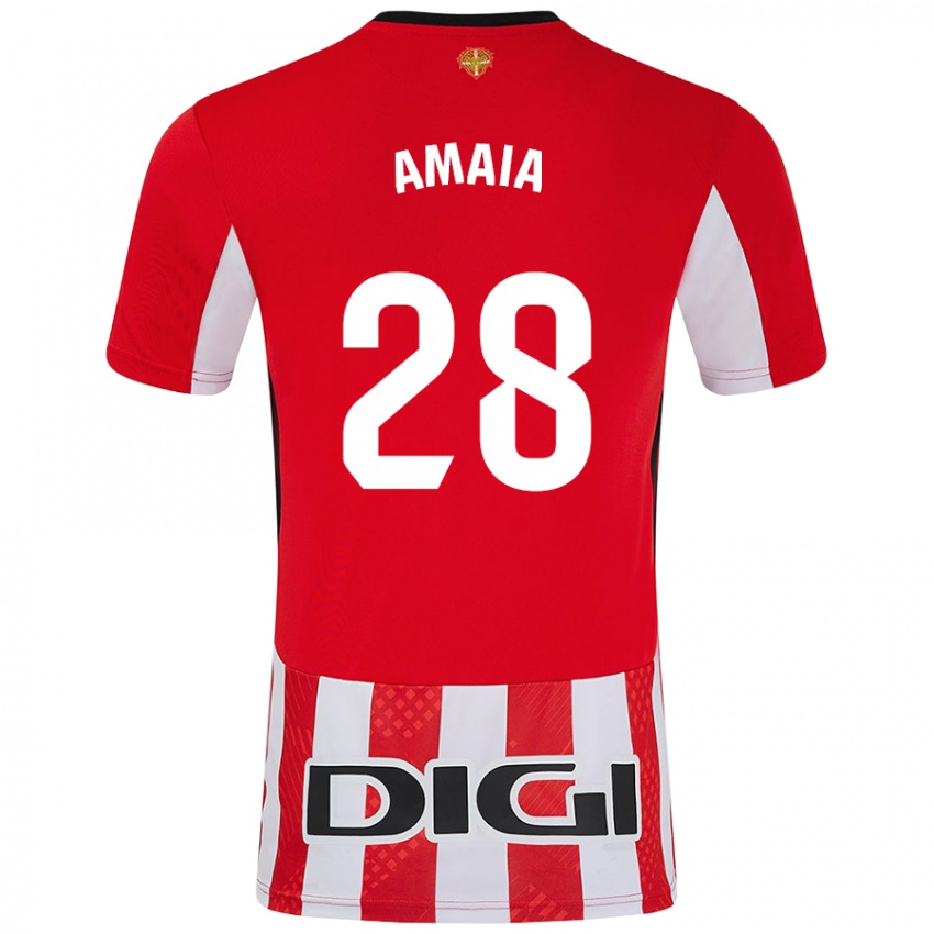 Criança Camisola Amaia Martinez De La Peña #28 Branco Vermelho Principal 2024/25 Camisa