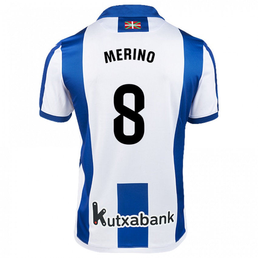 Criança Camisola Mikel Merino #8 Azul Branco Principal 2024/25 Camisa