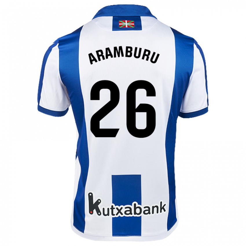 Criança Camisola Jon Aramburu #26 Azul Branco Principal 2024/25 Camisa