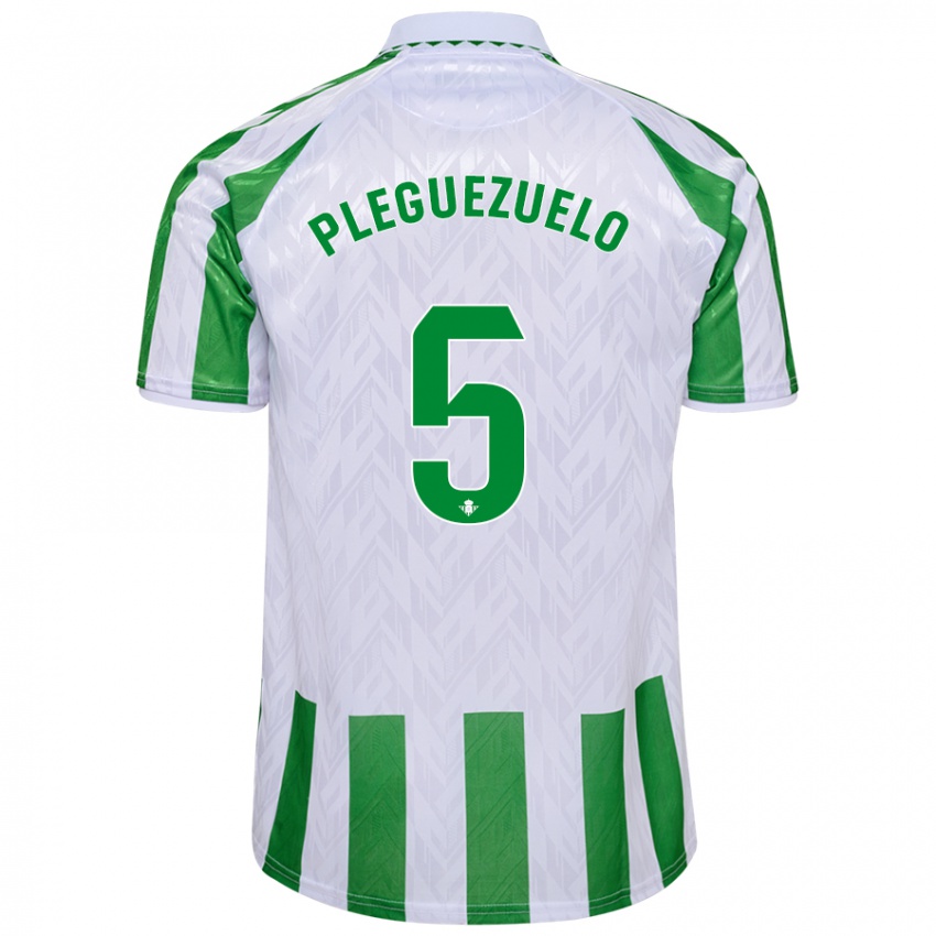 Criança Camisola Xavi Pleguezuelo #5 Riscas Brancas Verdes Principal 2024/25 Camisa