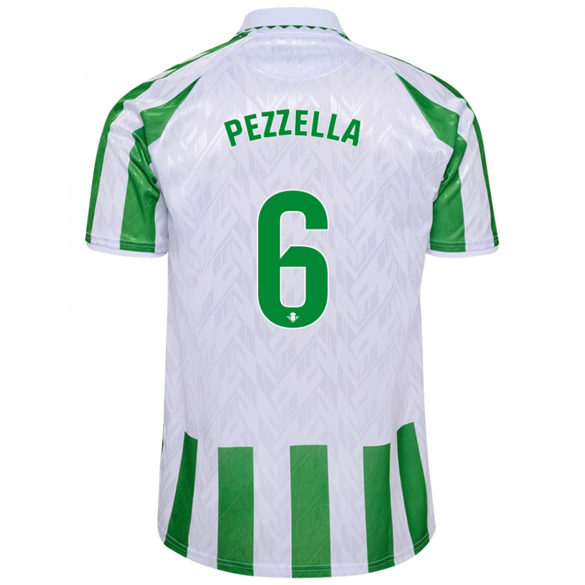 Criança Camisola Germán Pezzella #6 Riscas Brancas Verdes Principal 2024/25 Camisa