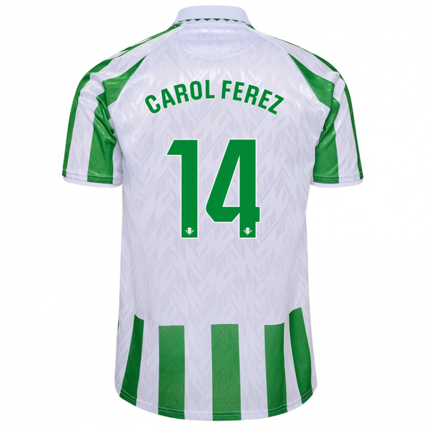 Criança Camisola Carolina Férez Méndez #14 Riscas Brancas Verdes Principal 2024/25 Camisa