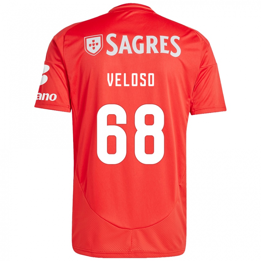 Criança Camisola João Veloso #68 Vermelho Branco Principal 2024/25 Camisa