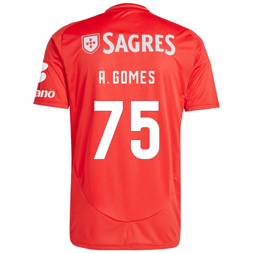 Criança Camisola André Gomes #75 Vermelho Branco Principal 2024/25 Camisa