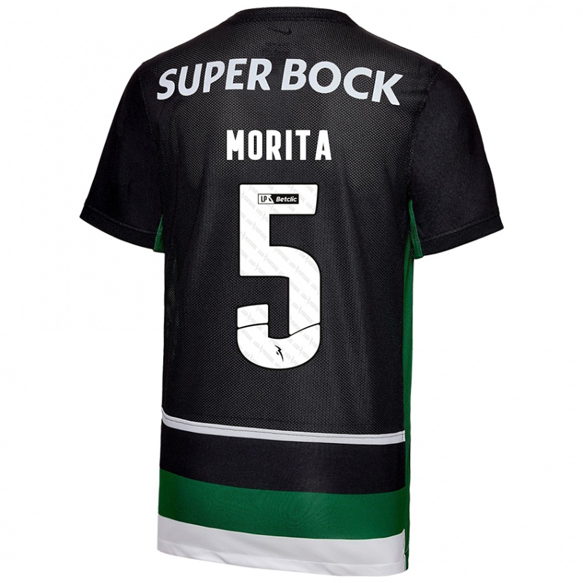 Criança Camisola Hidemasa Morita #5 Preto Branco Verde Principal 2024/25 Camisa