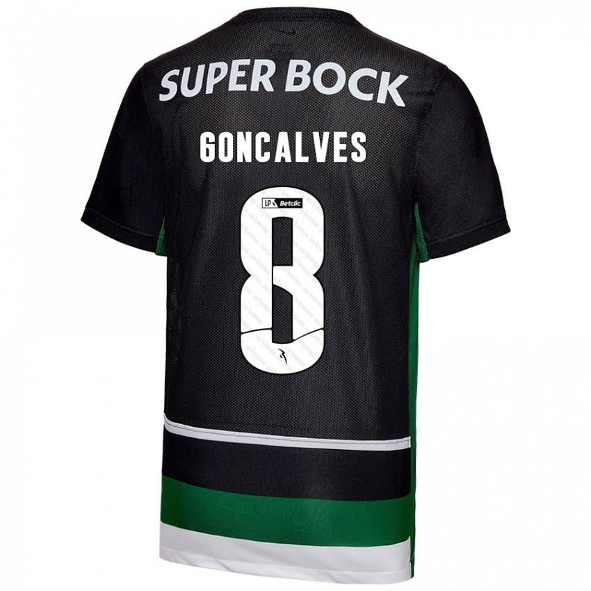 Criança Camisola Pedro Gonçalves #8 Preto Branco Verde Principal 2024/25 Camisa