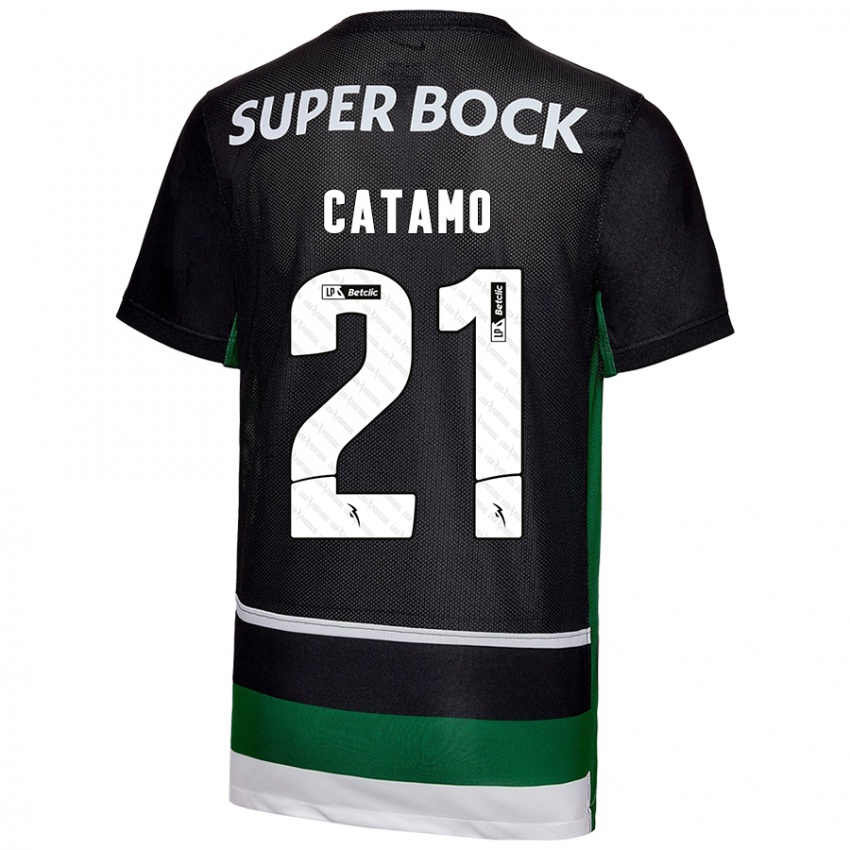 Criança Camisola Geny Catamo #21 Preto Branco Verde Principal 2024/25 Camisa