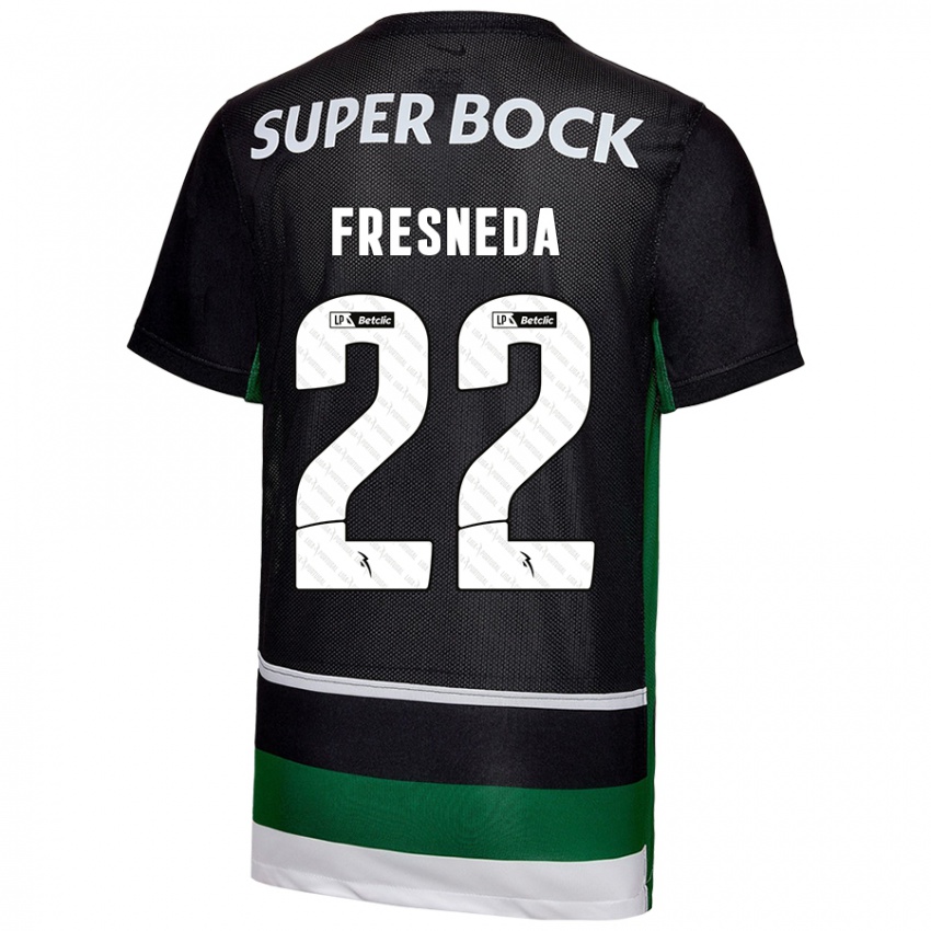 Criança Camisola Iván Fresneda #22 Preto Branco Verde Principal 2024/25 Camisa