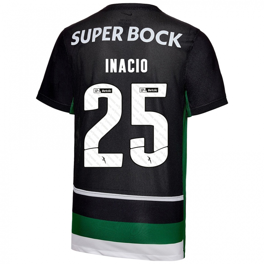 Criança Camisola Gonçalo Inácio #25 Preto Branco Verde Principal 2024/25 Camisa