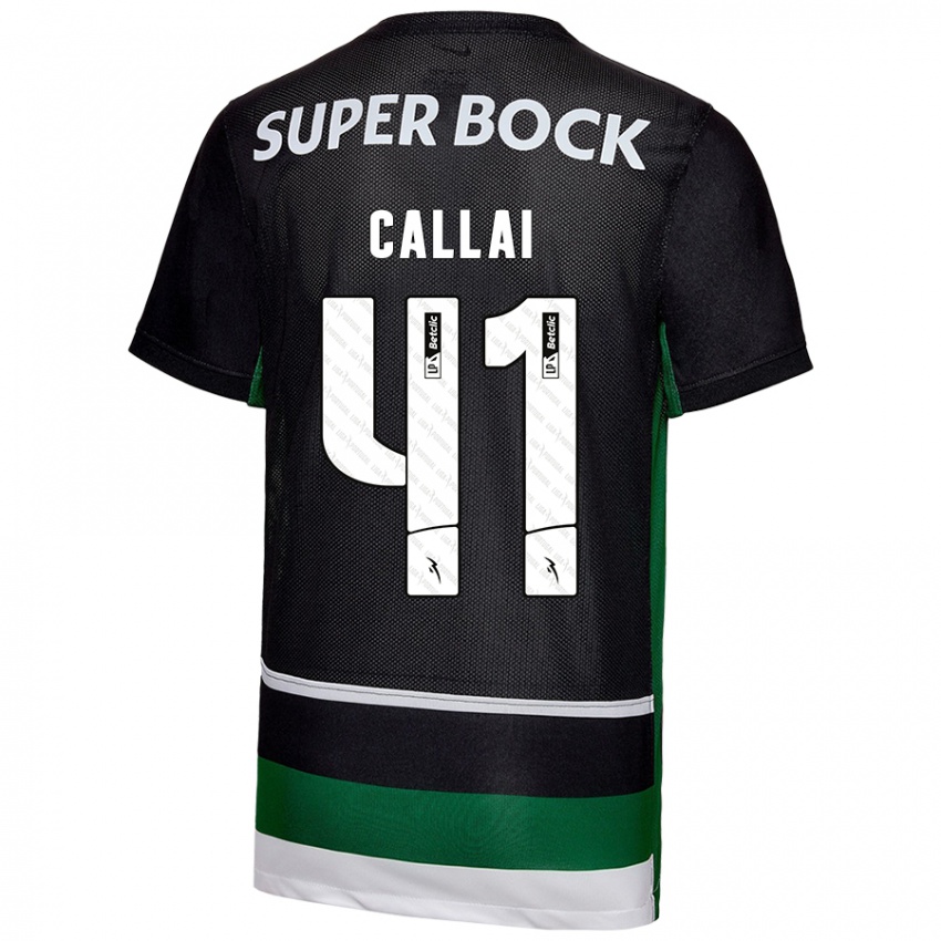 Criança Camisola Diego Callai #41 Preto Branco Verde Principal 2024/25 Camisa